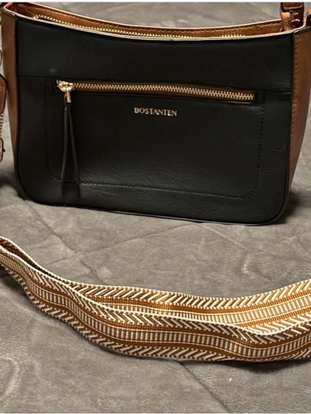 BOSTANTEN Crossbody Bag Black & Brown Wide Strap – Like New